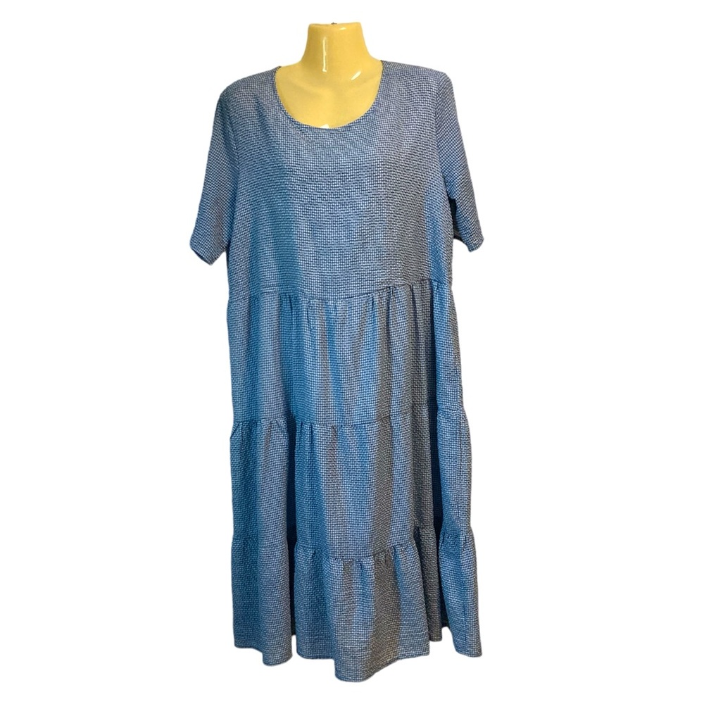 Gilli Tiered Midi Dress Pockets Lined Lagonlook Modest Blue White Checkered XL